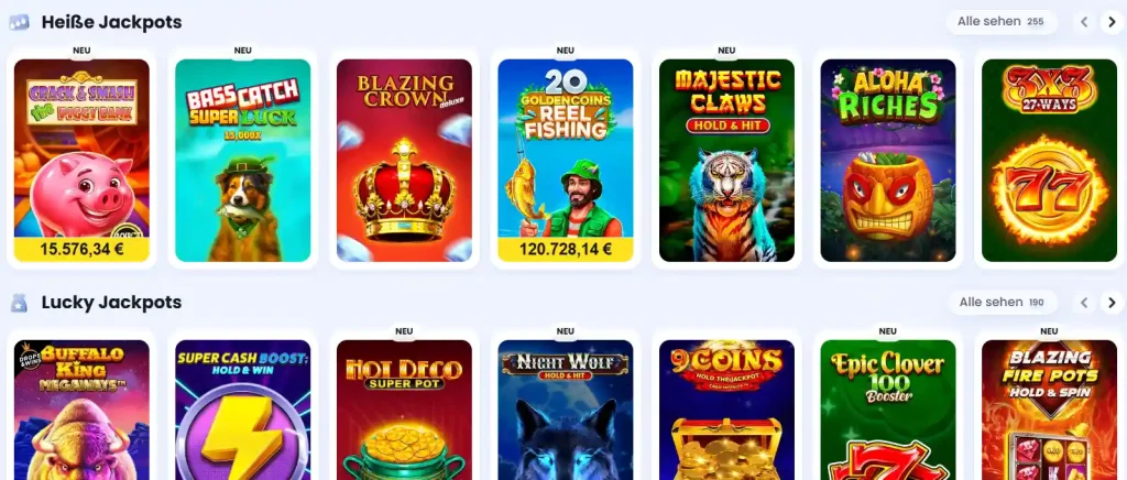 CasinoLab Casino Jackpot Spiele Übersicht mit Heisse und Lucky Jackpots Auswahl und aktuellen Gewinnsummen