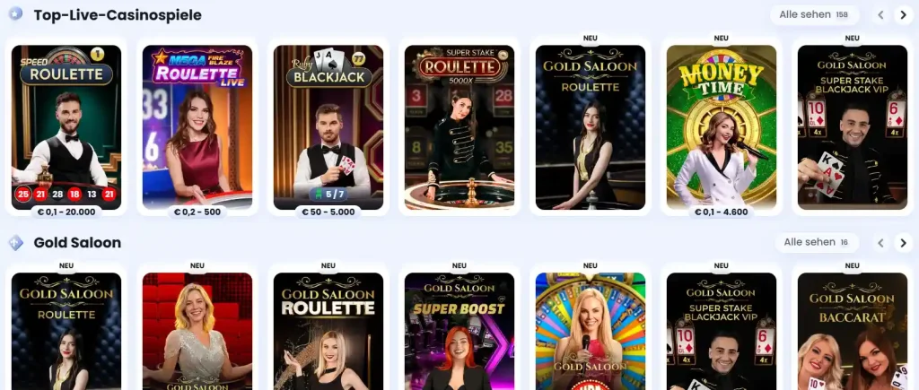 CasinoLab Casino Live Casino Spiele mit Roulette Blackjack und Game Shows Übersicht