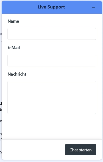 CasinoLab Casino Live Support Chat Formular mit Eingabefeldern für Name E Mail und Nachricht